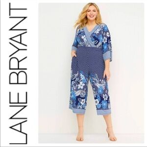 NEW LANE BRYANT Jumpsuit Kimono Floral Print Cropped Wide Leg  Women's Size 14
